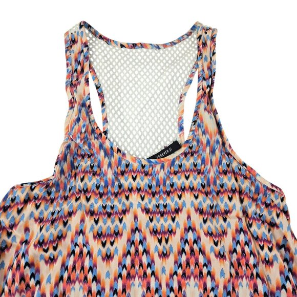 Forever 21 Swing Dress Chevron Print Multicolor Mesh Back Detail Size S jh1830 - Picture 4 of 10